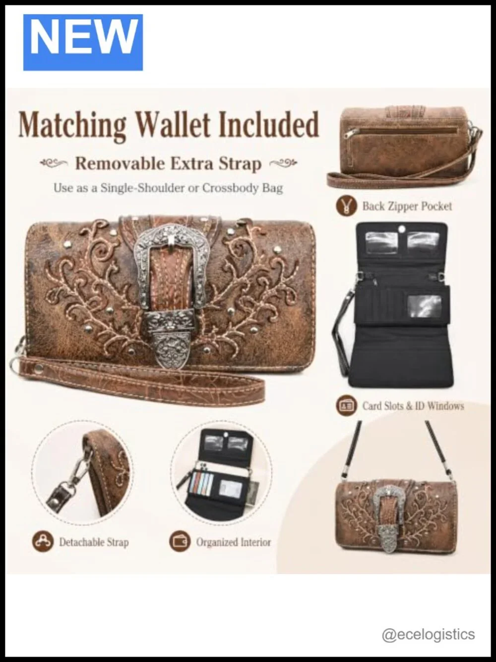 Western Cowgirl Handbag & Wallet Set with Faux Leather, Rhinestones